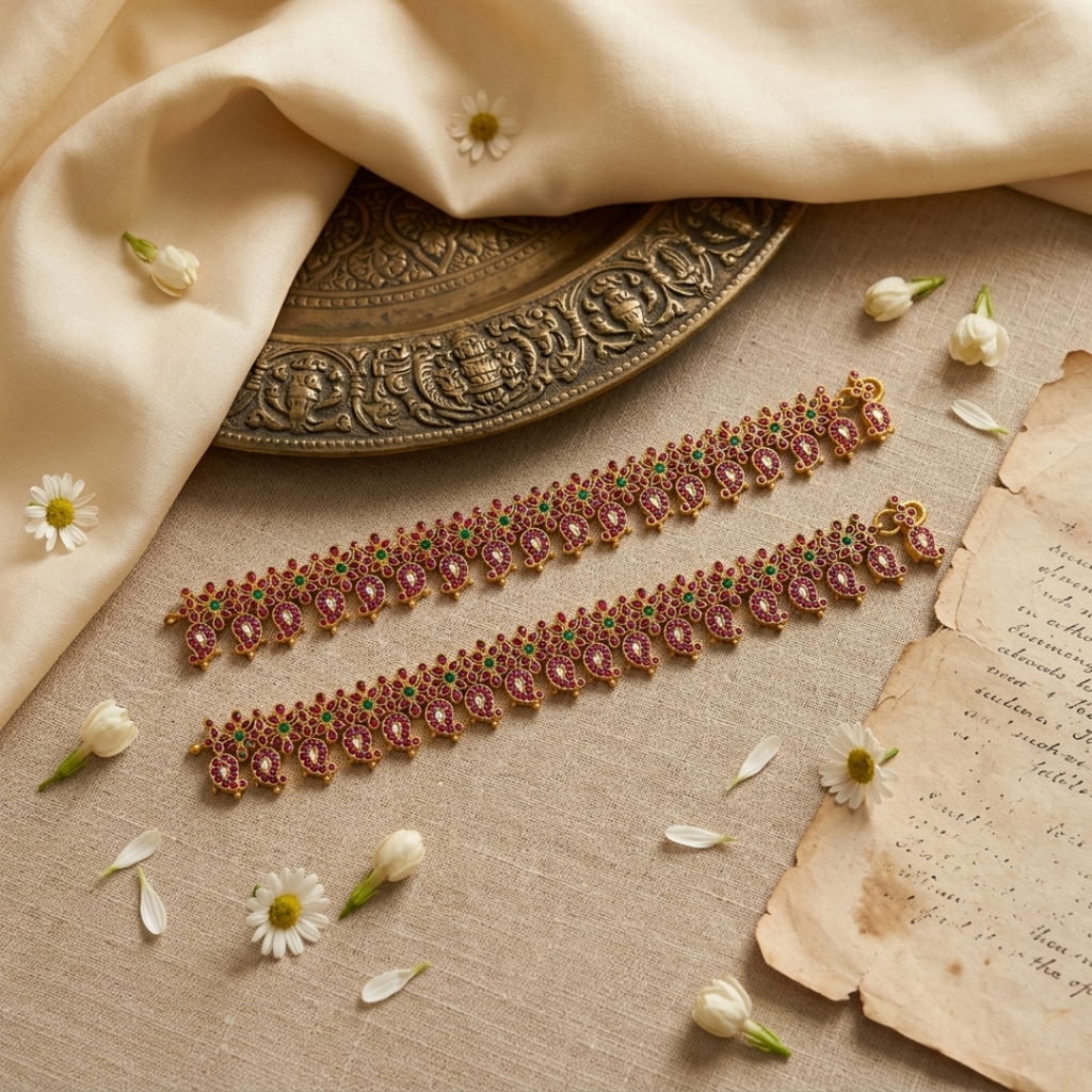 Paisley Stone-Studded Anklets