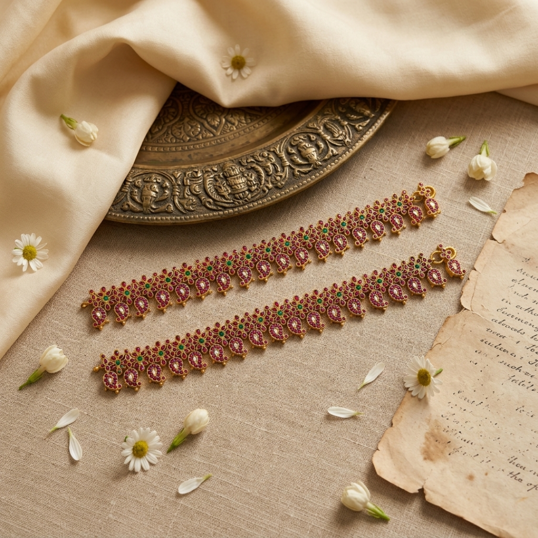 Paisley Stone-Studded Anklets