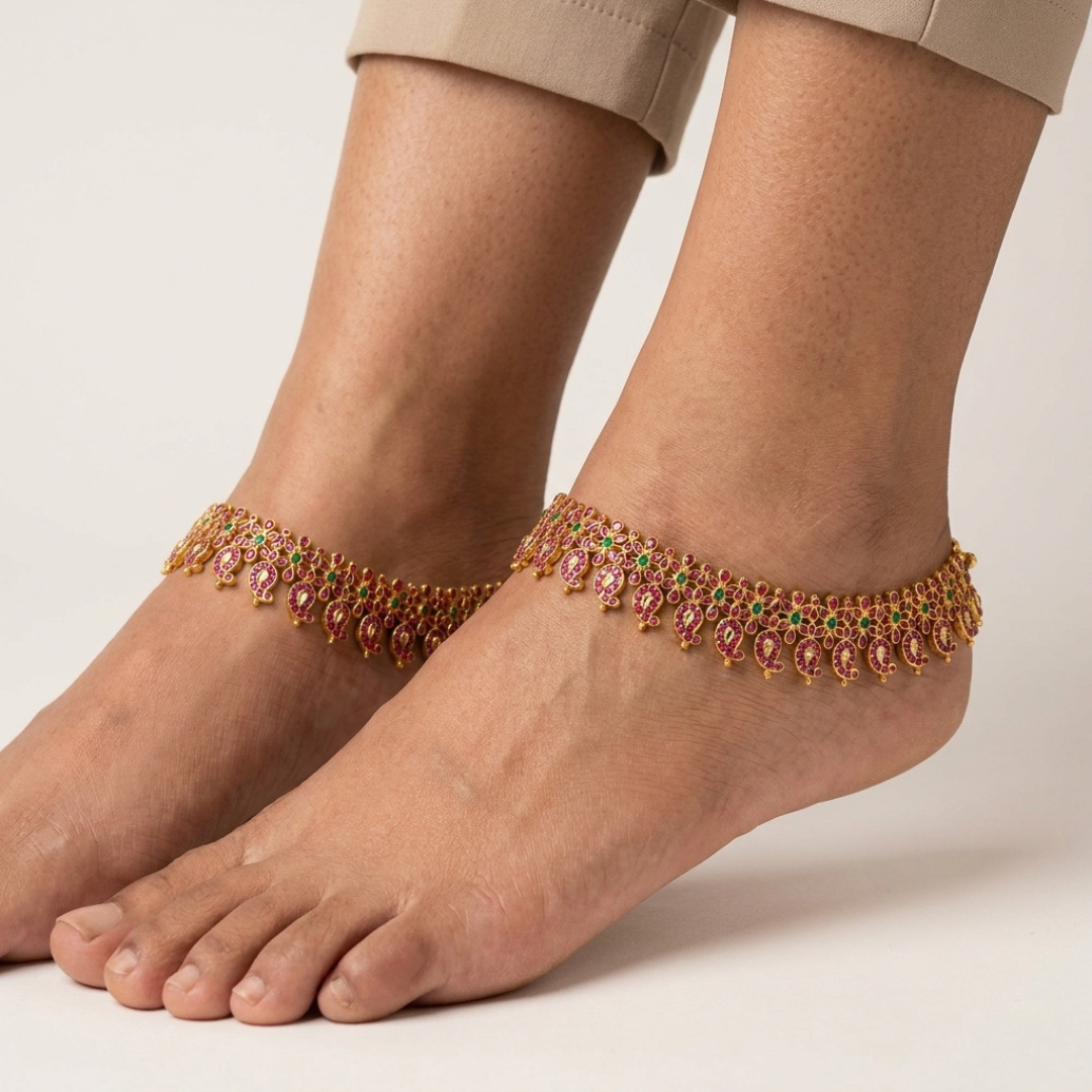 Paisley Stone-Studded Anklets
