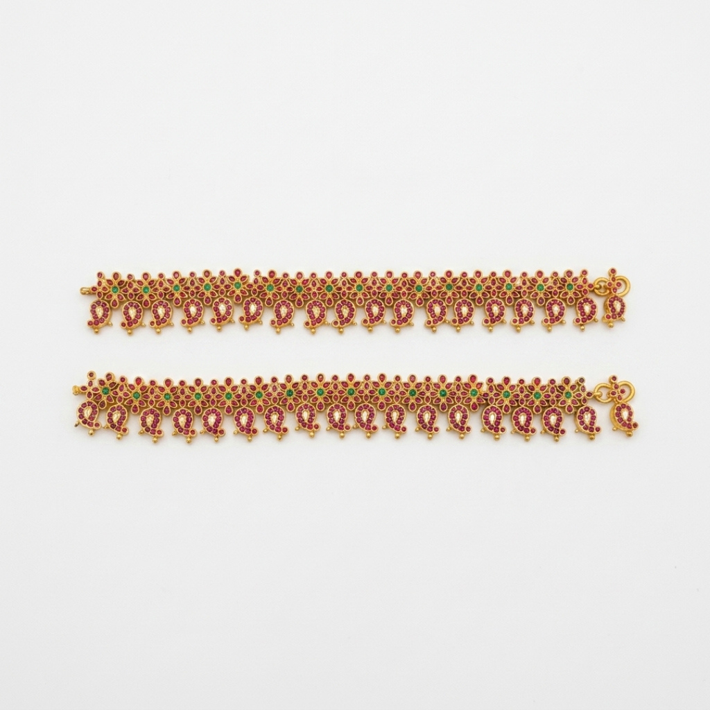 Paisley Stone-Studded Anklets