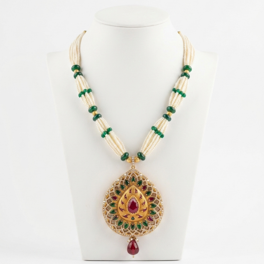 Lotus Motif Pendant Necklace