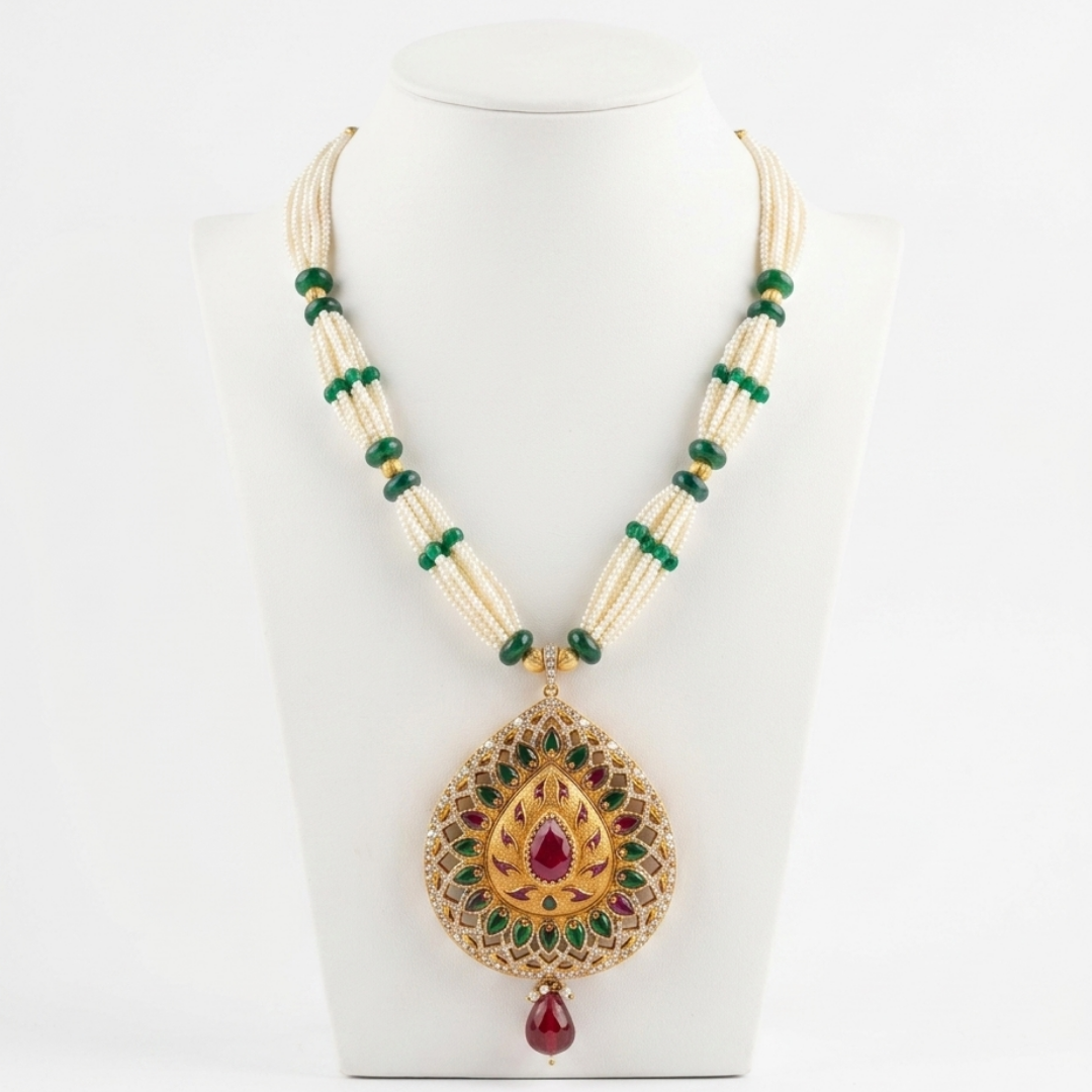 Lotus Motif Pendant Necklace
