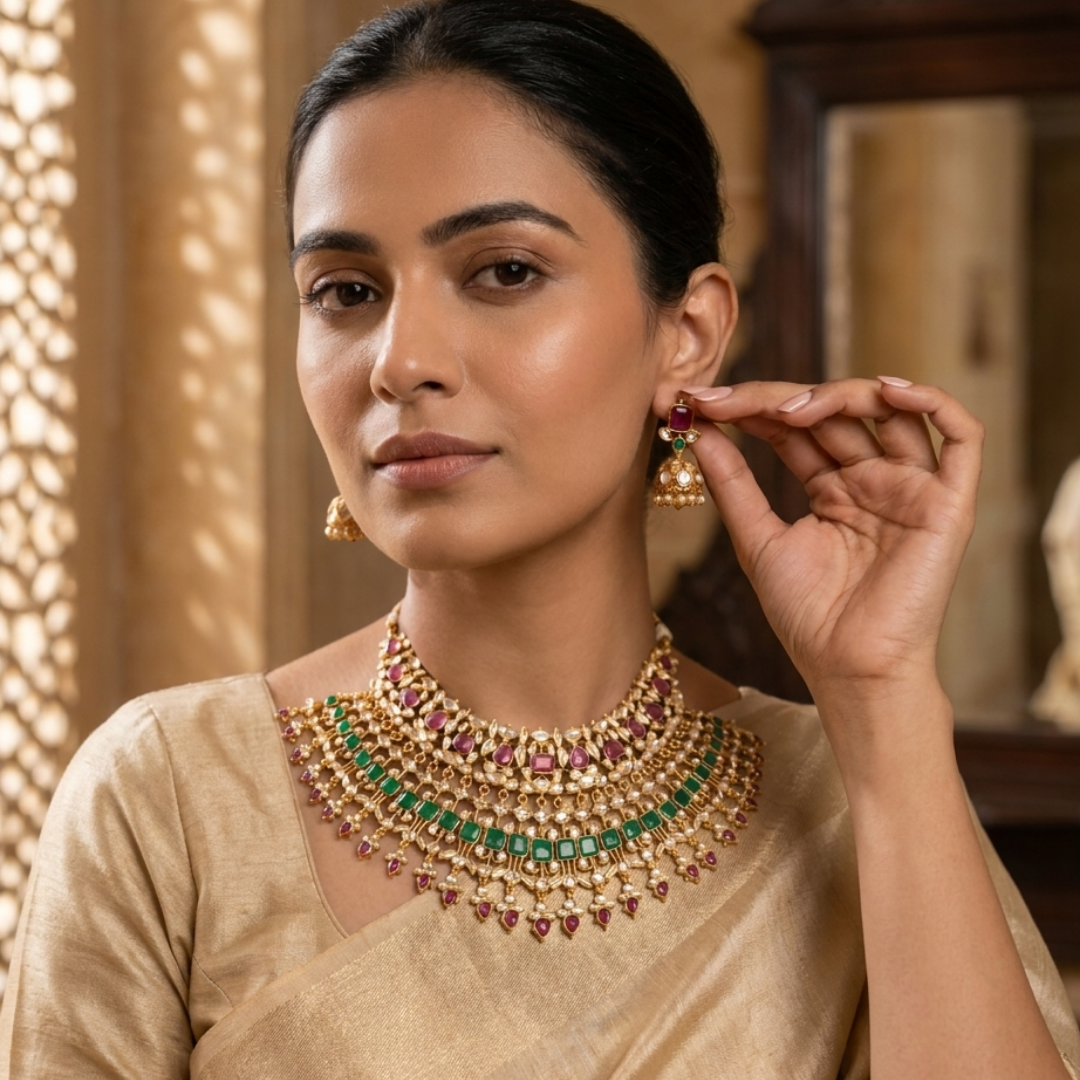 Navratna-Inspired Stone Necklace Set