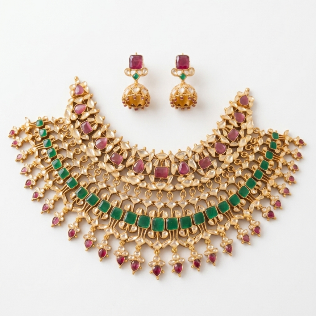 Navratna-Inspired Stone Necklace Set