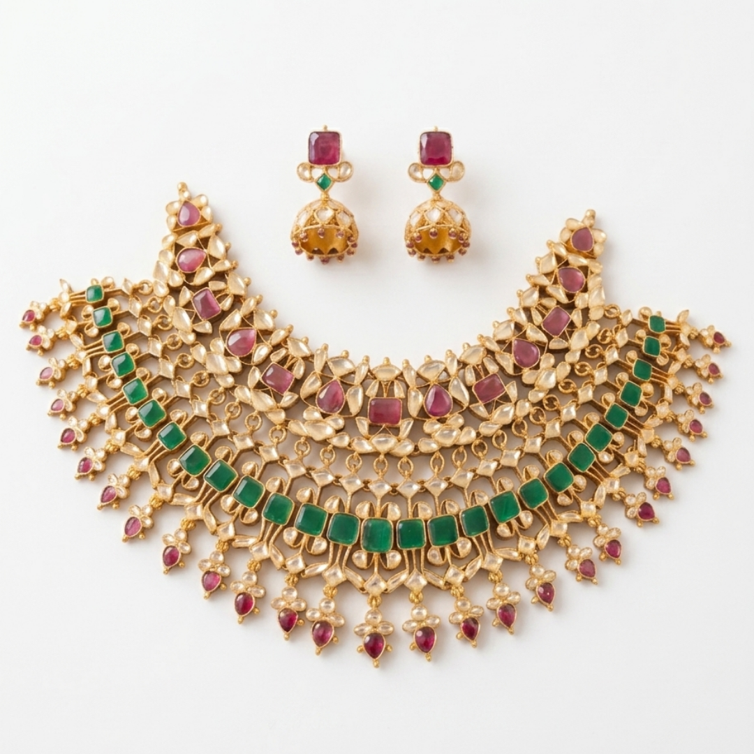Navratna-Inspired Stone Necklace Set