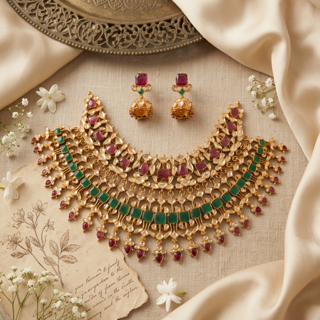 Navratna-Inspired Stone Necklace Set