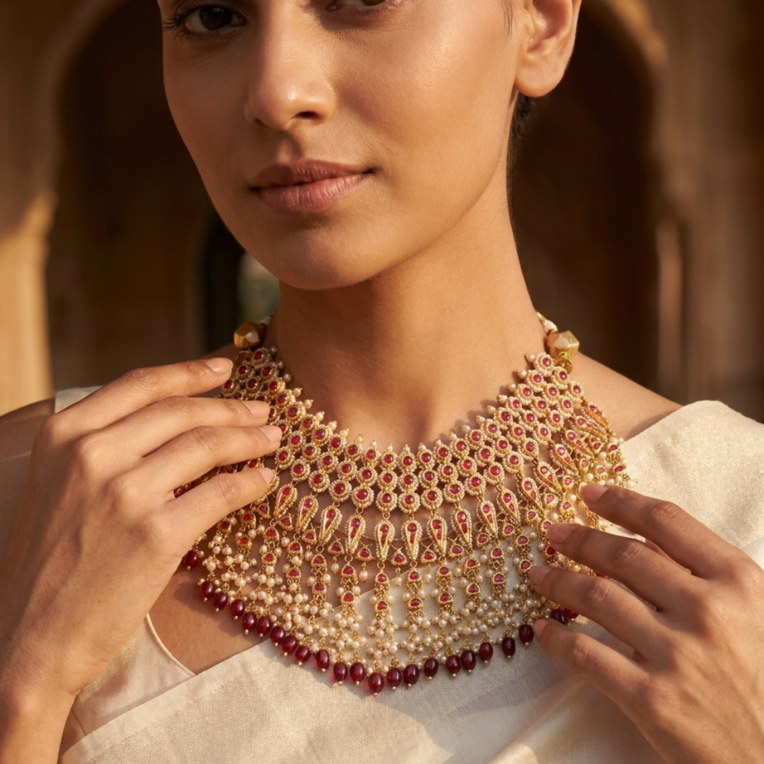 Ruby & Pearl Statement Necklace