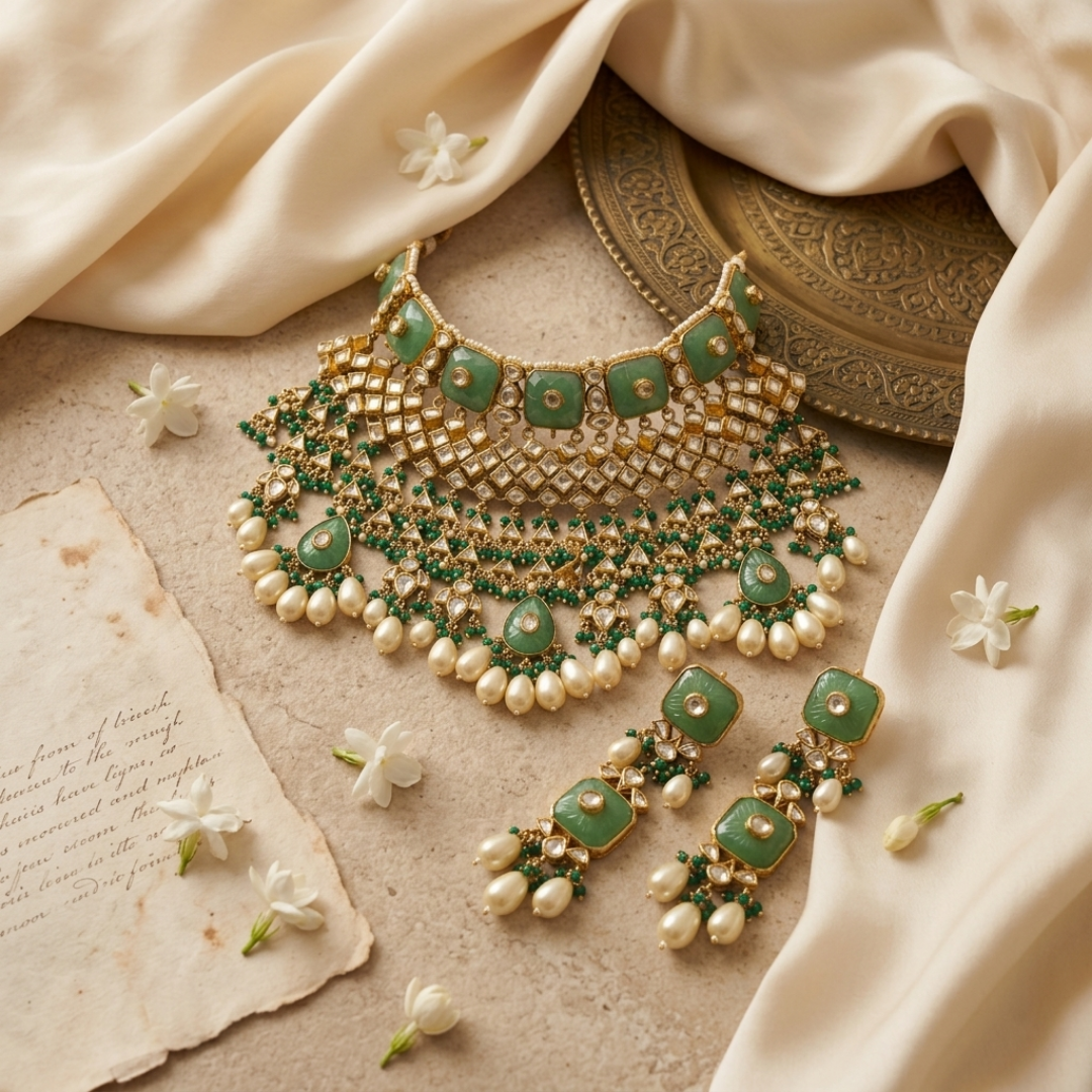 Royal Green Kundan Statement Necklace