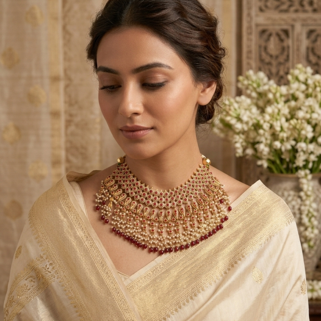 Ruby & Pearl Statement Necklace