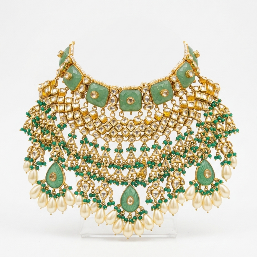 Royal Green Kundan Statement Necklace