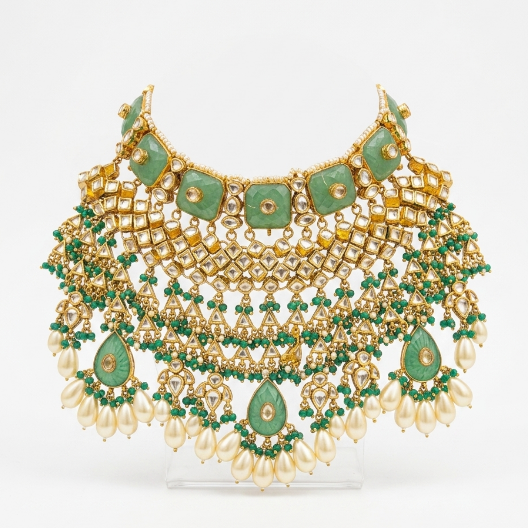 Royal Green Kundan Statement Necklace