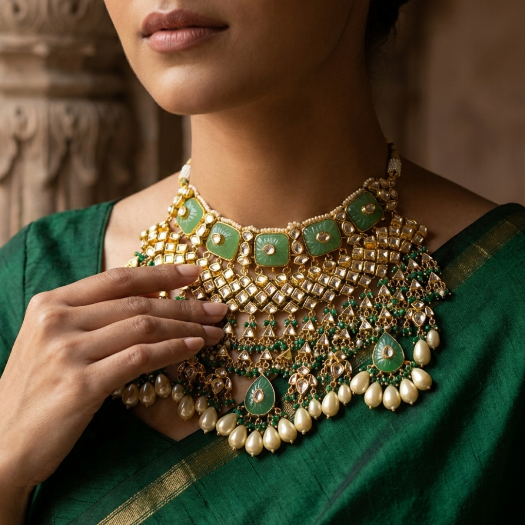Royal Green Kundan Statement Necklace