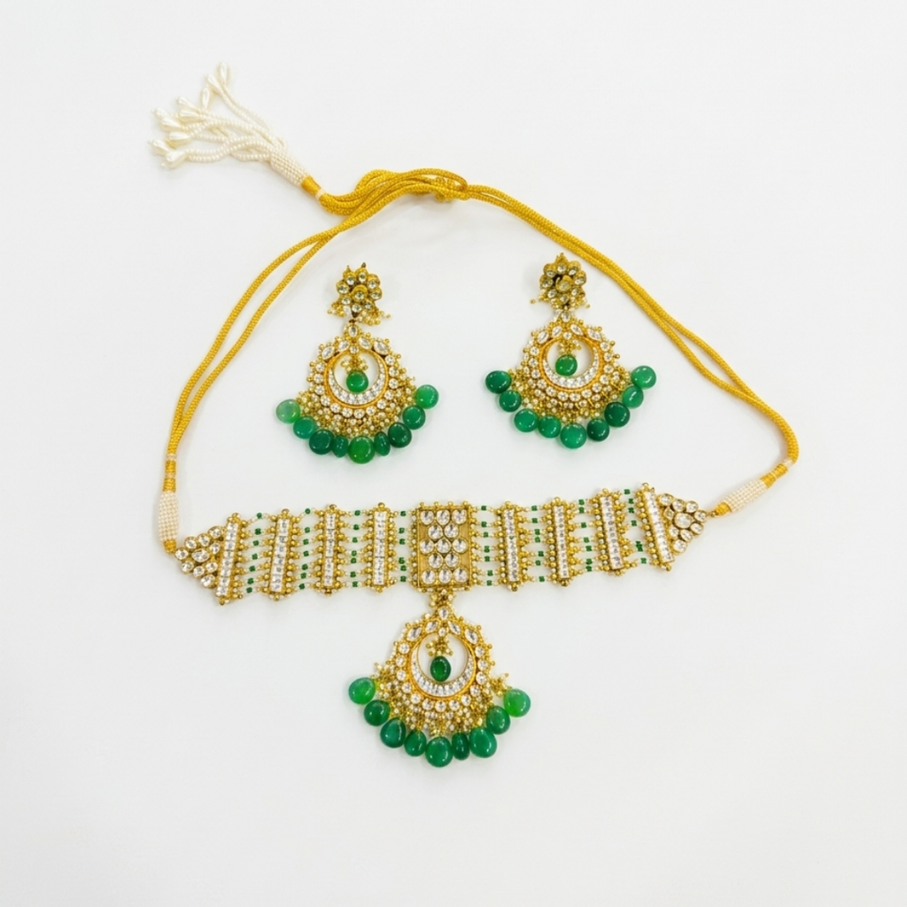Emerald & Stone-Studded Necklace Set