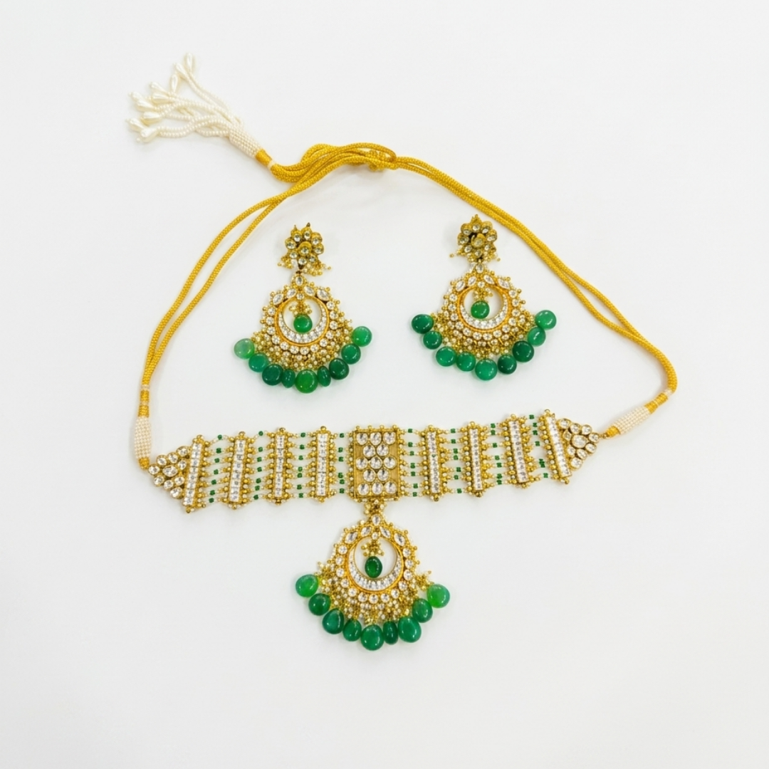Emerald & Stone-Studded Necklace Set