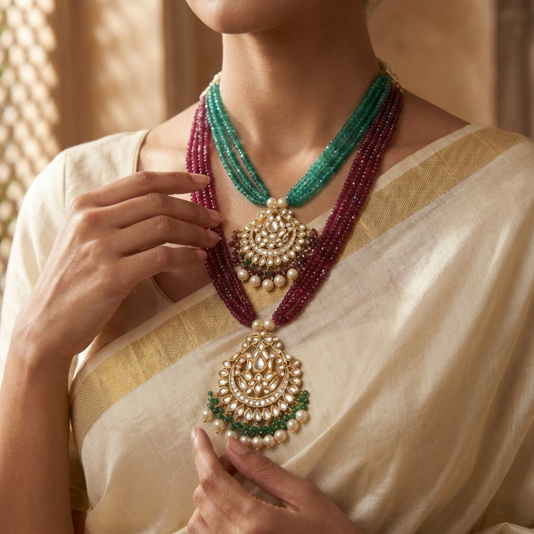Dual-Layered Ruby Emerald Haar