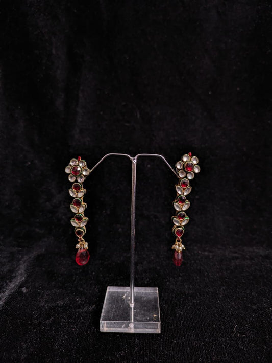 "Delicate Red and Green Kundan Drops."