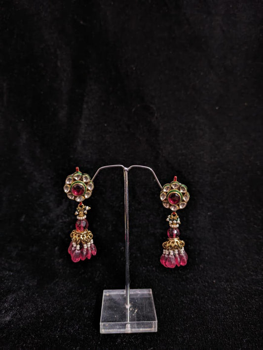 "Pink Coral Kundan Drop Earrings"