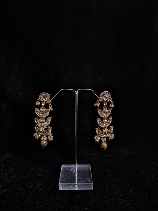 "Layered Kundan Crescent Earrings"