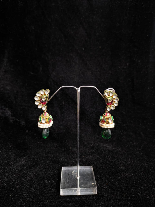 "Kundan and Emerald Jhumkas"