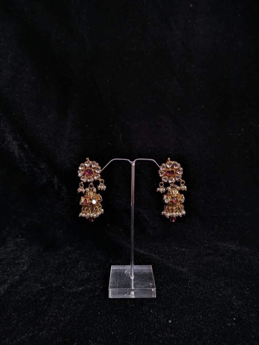 "Pink Coral Kundan Drop Earrings"