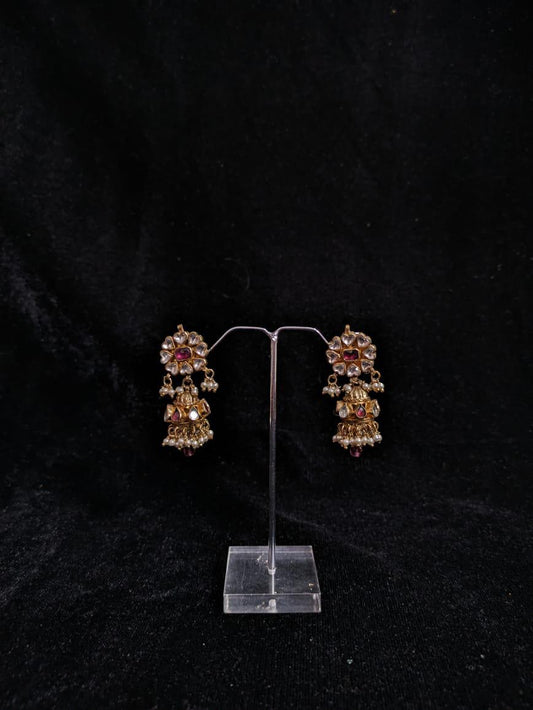 "Pink Coral Kundan Drop Earrings"