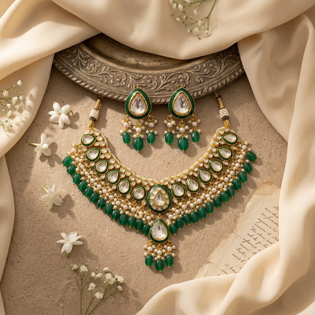 Emerald Teardrop Necklace and Earring Set