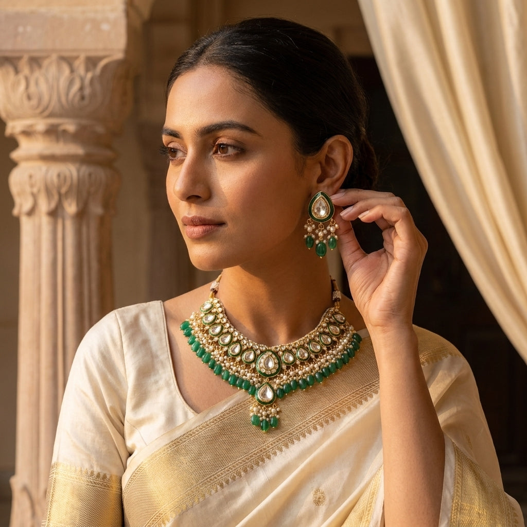 Emerald Teardrop Necklace and Earring Set