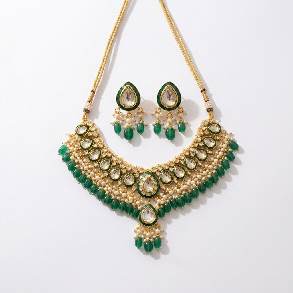 Emerald Teardrop Necklace and Earring Set