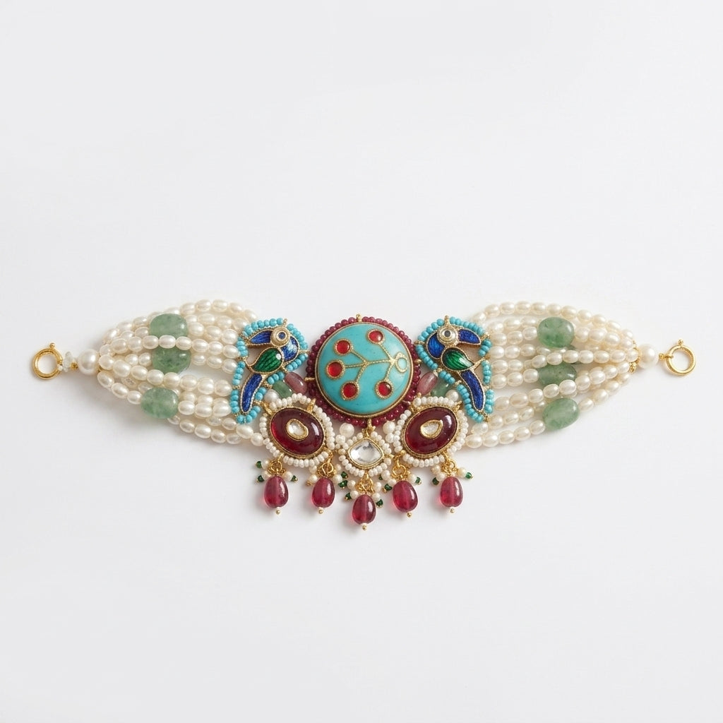 Peacock Accent Meenakari Choker Necklace