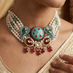 Peacock Accent Meenakari Choker Necklace