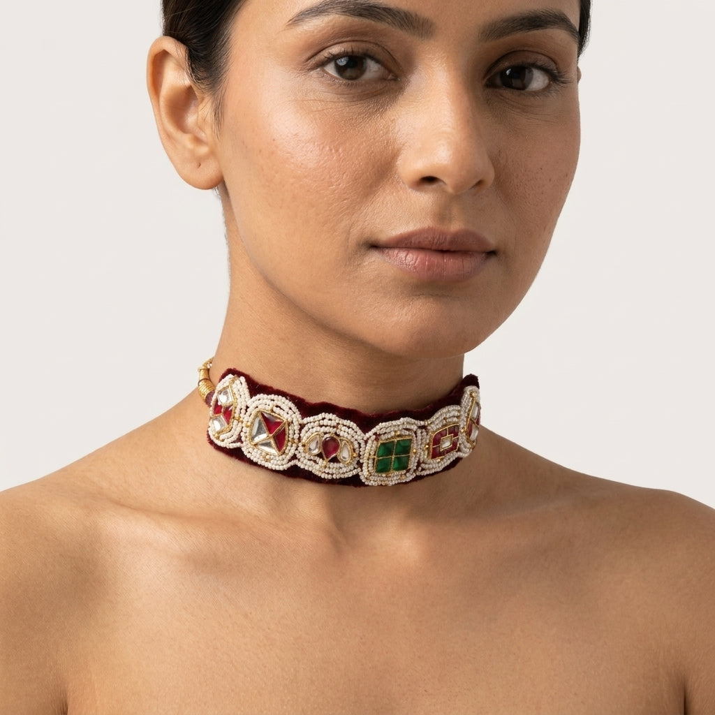 Velvet Gemstone Statement Choker