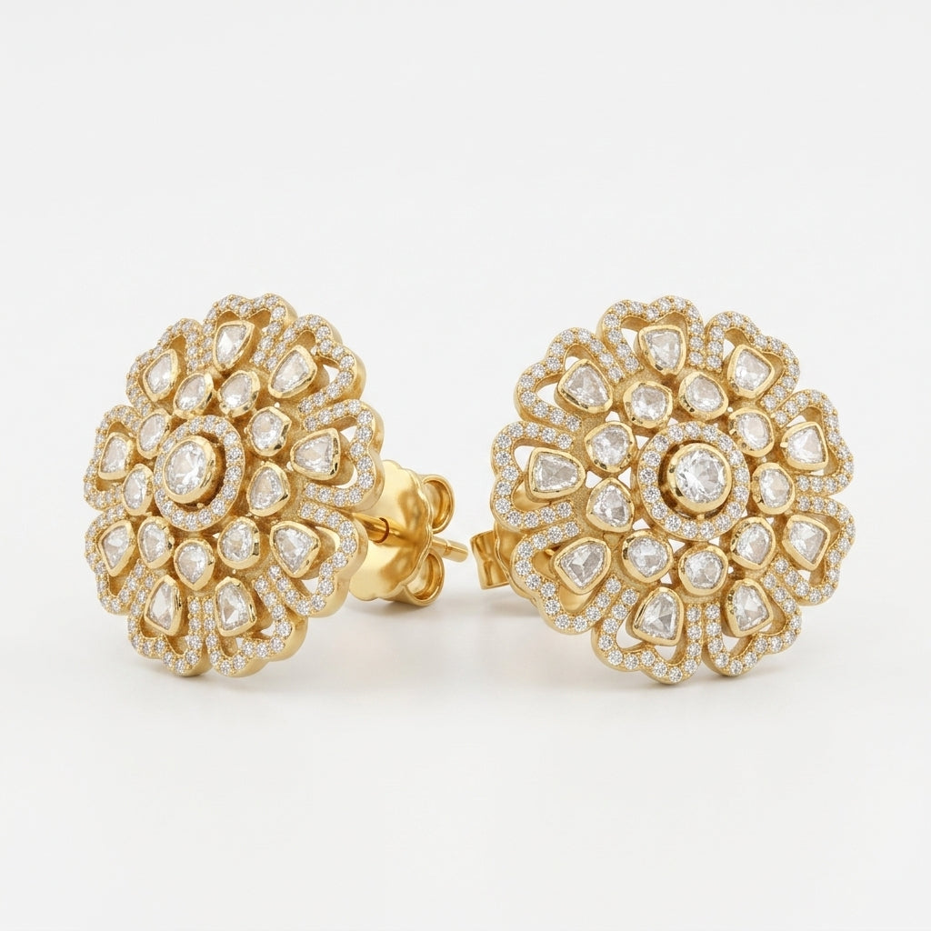 Polki Floral Cluster Stud Earrings