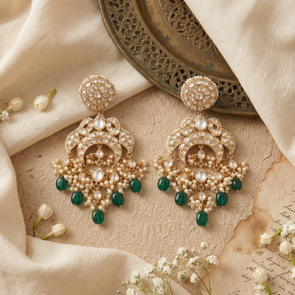 Emerald Bead Chandelier Earrings