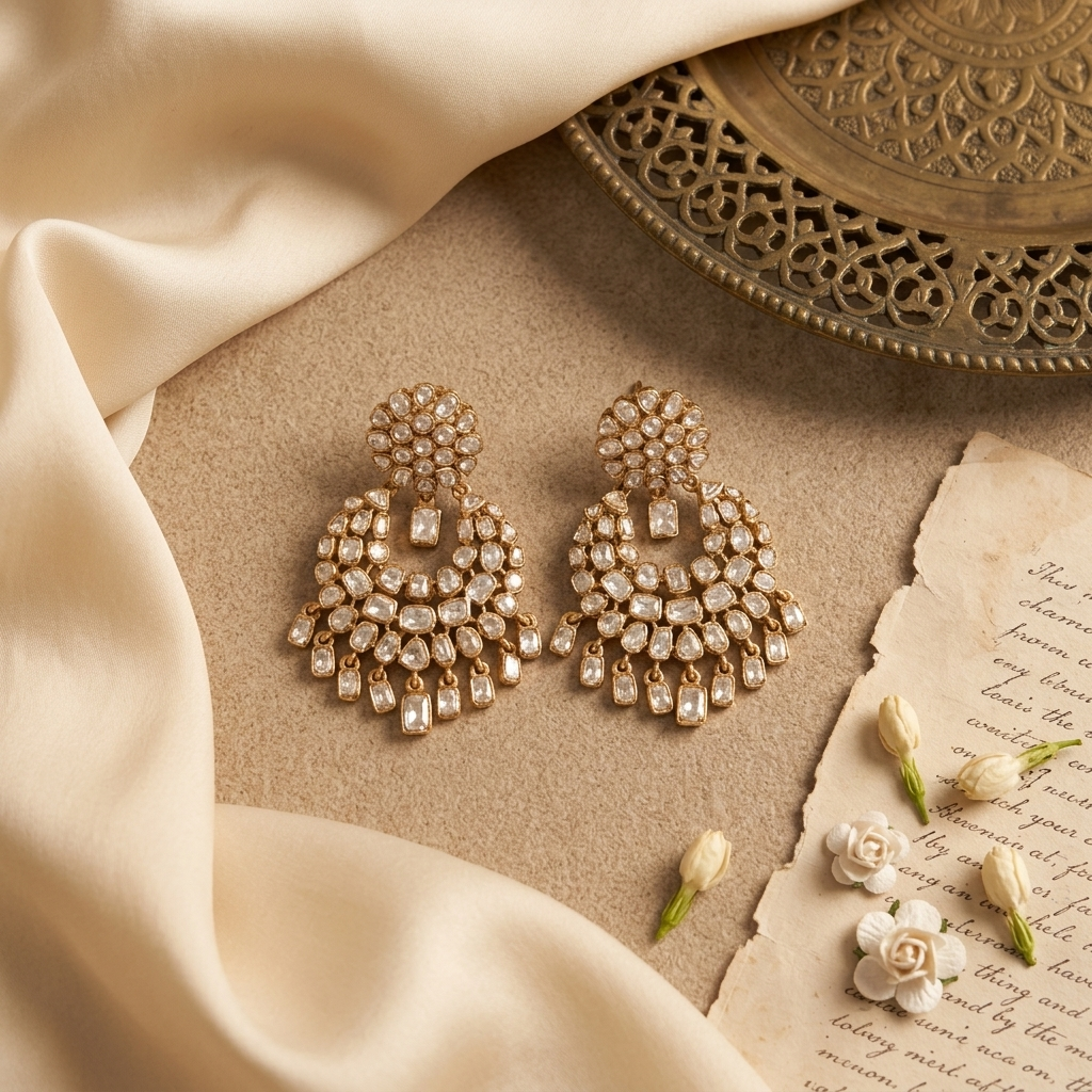 Polki Chandbali Chandelier Earrings