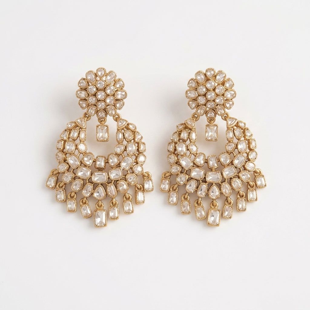 Polki Chandbali Chandelier Earrings