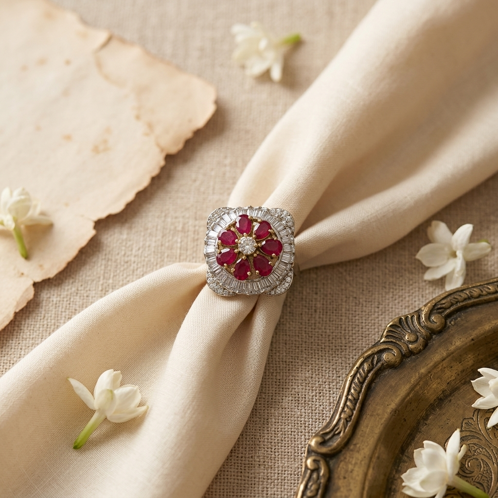 Ruby Bloom Baguette Ring