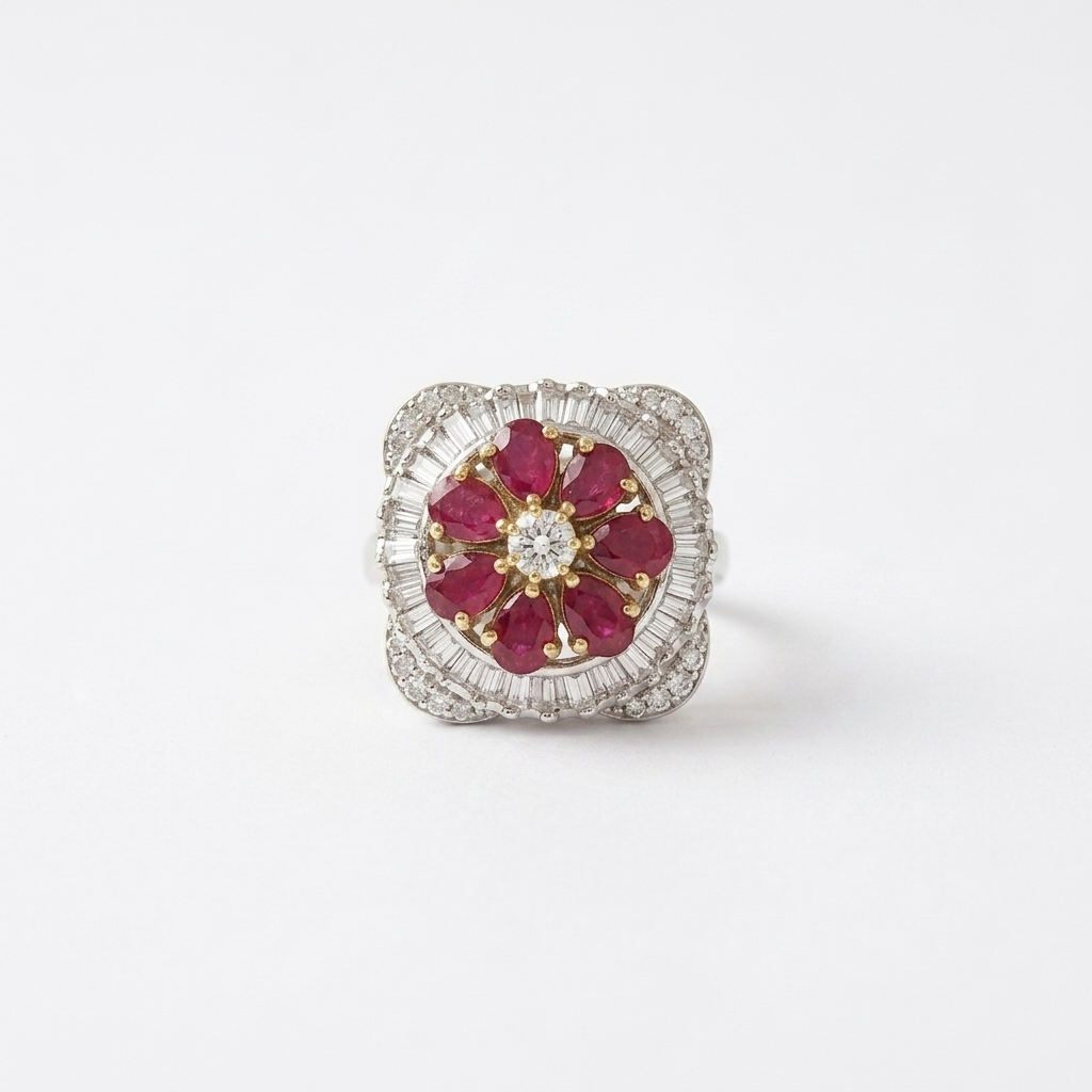 Ruby Bloom Baguette Ring