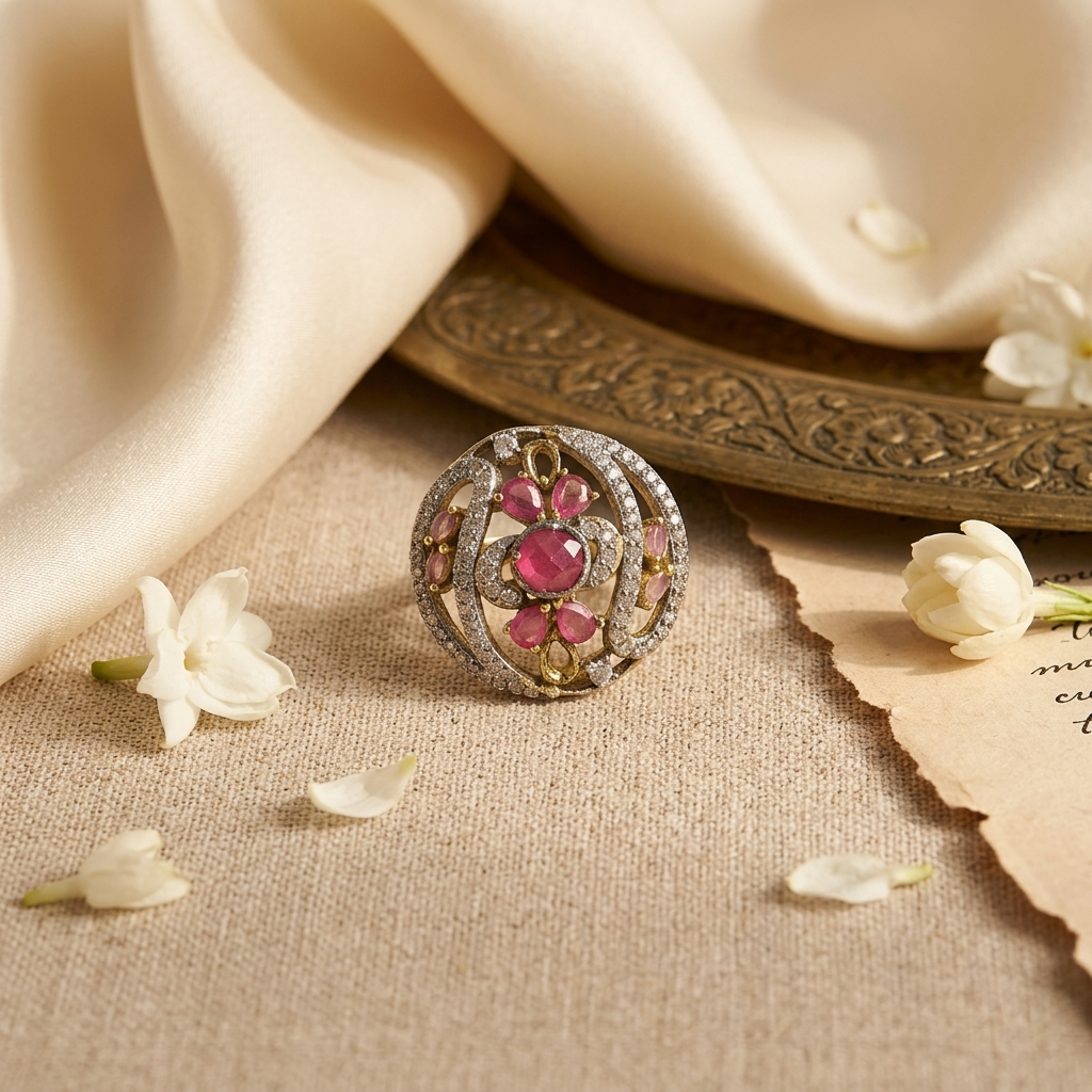 Pink Gemstone Swirl Statement Ring