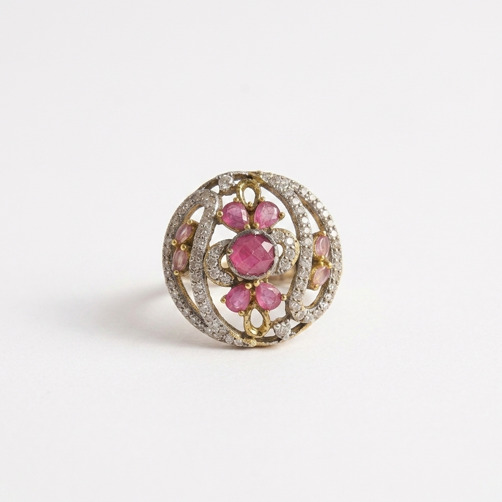 Pink Gemstone Swirl Statement Ring