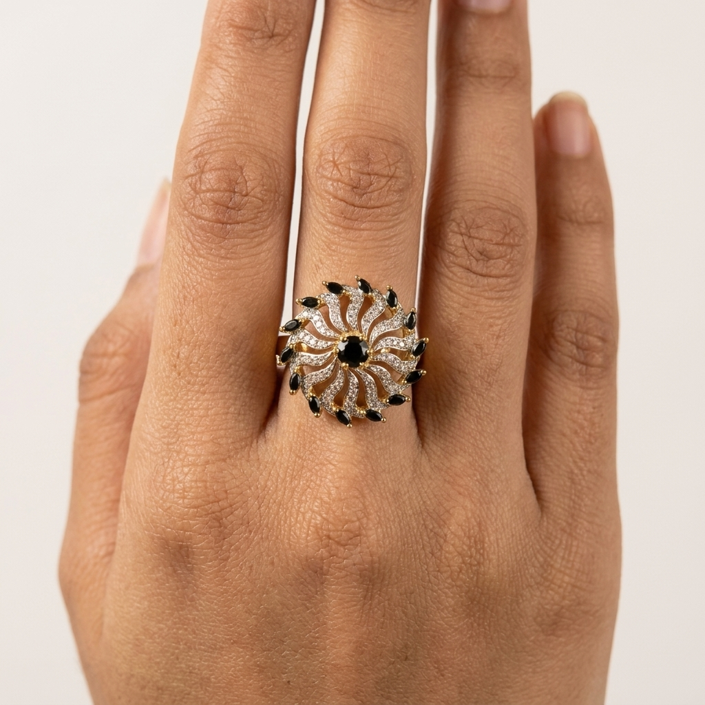 Black Crystal Statement Ring