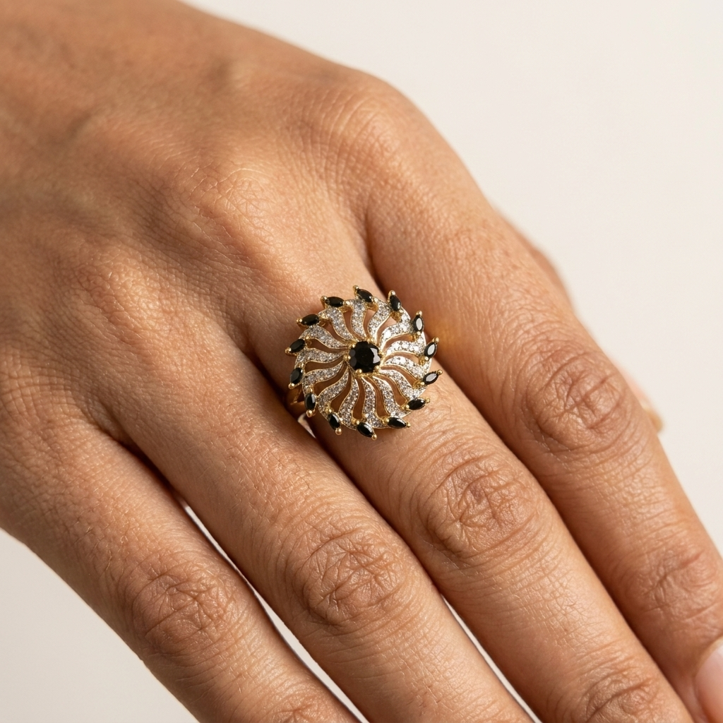 Black Crystal Statement Ring
