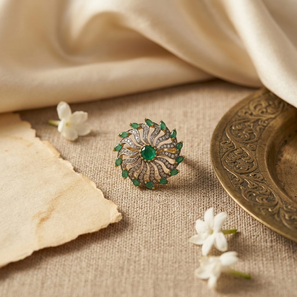 Green Crystal Statement Ring