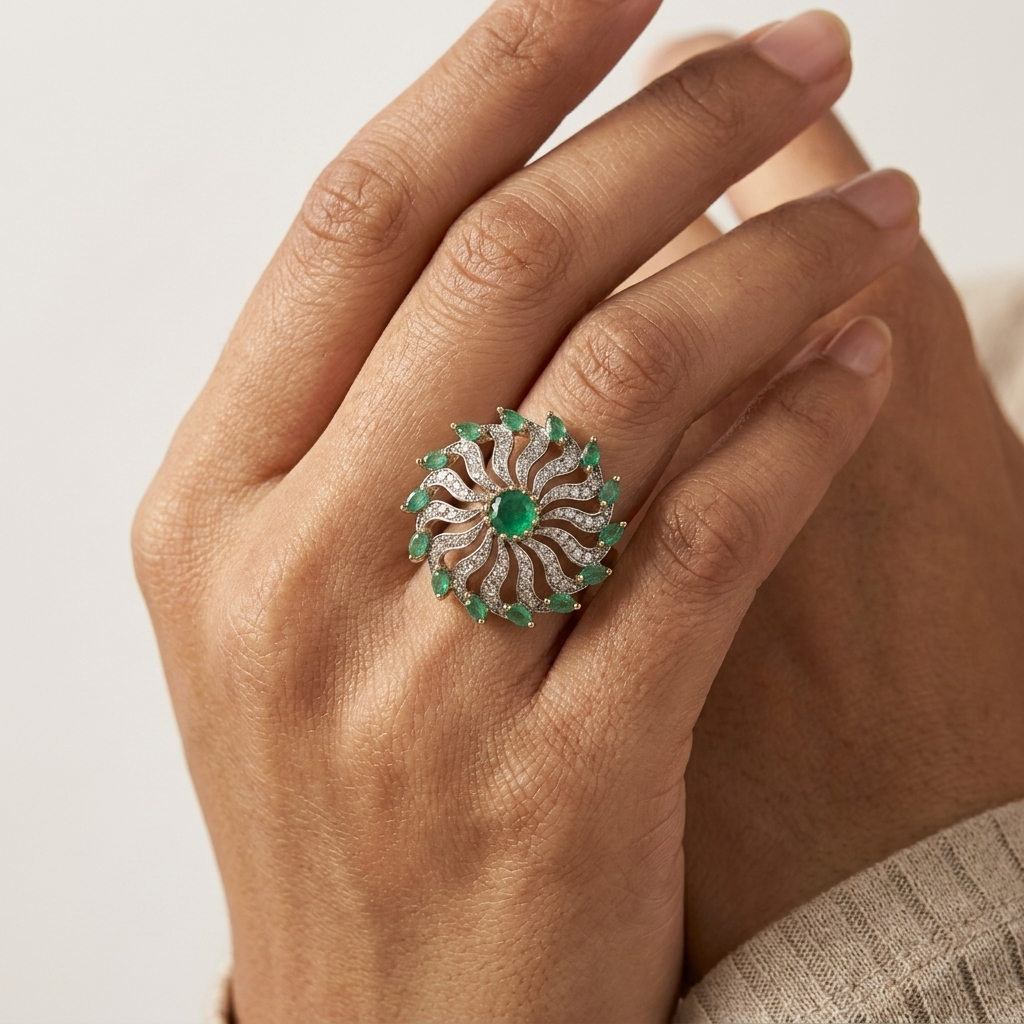 Green Crystal Statement Ring