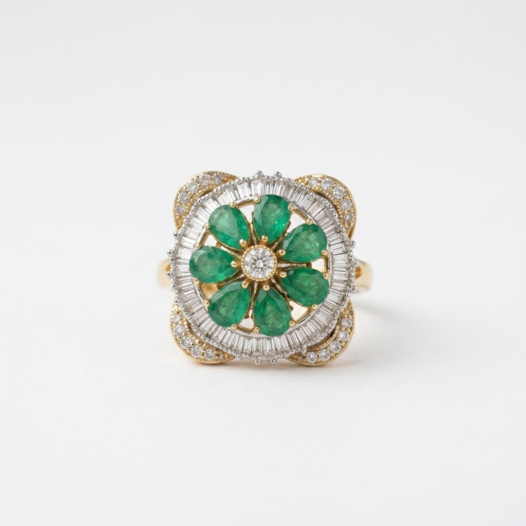 Emerald Bloom Baguette Crystal Statement Ring
