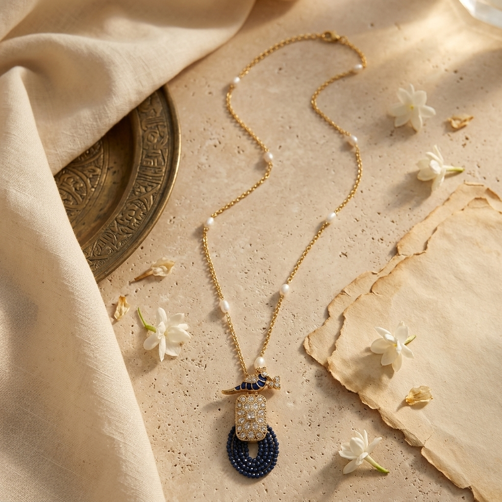 Sapphire Peacock Polki Pendant Necklace