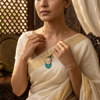 Turquoise Peacock Polki Pendant Necklace