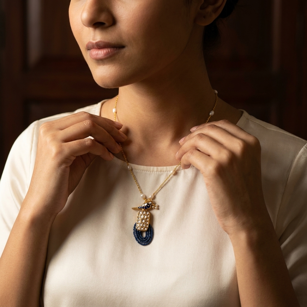 Sapphire Peacock Polki Pendant Necklace
