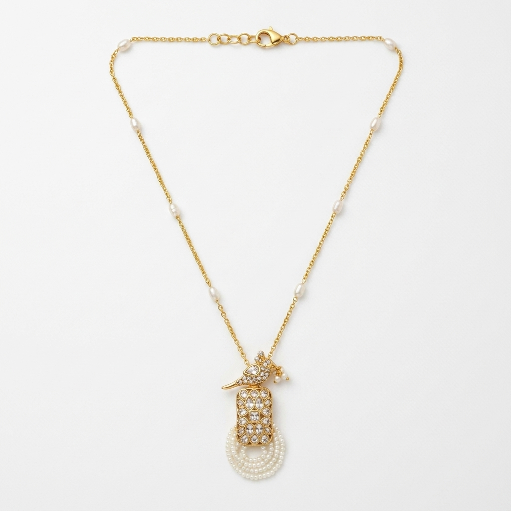 Ivory Peacock Polki Pendant Necklace