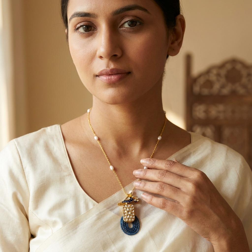 Sapphire Peacock Polki Pendant Necklace