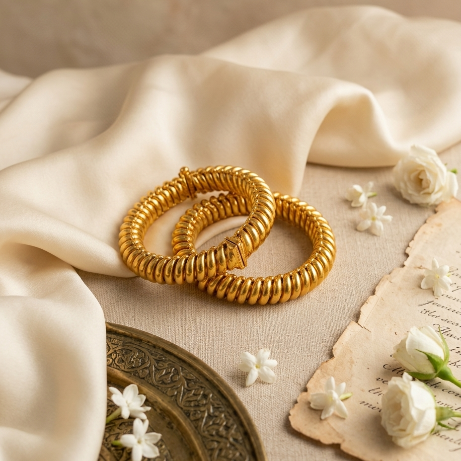 Classic Spiral Gold-Finish Metal Kada